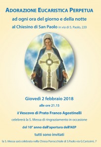 Prato:L’Adorazione eucaristica perpetua<br>nel chiesino di San Paolo<br>compie dieci anni
